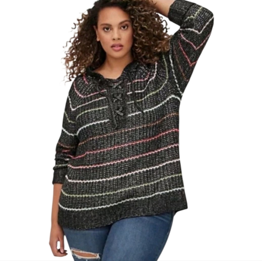 Torrid‎ Comfy Casual Cozy Women's Striped Lace-Up Hoodie Sweater Plus Size 5 5X